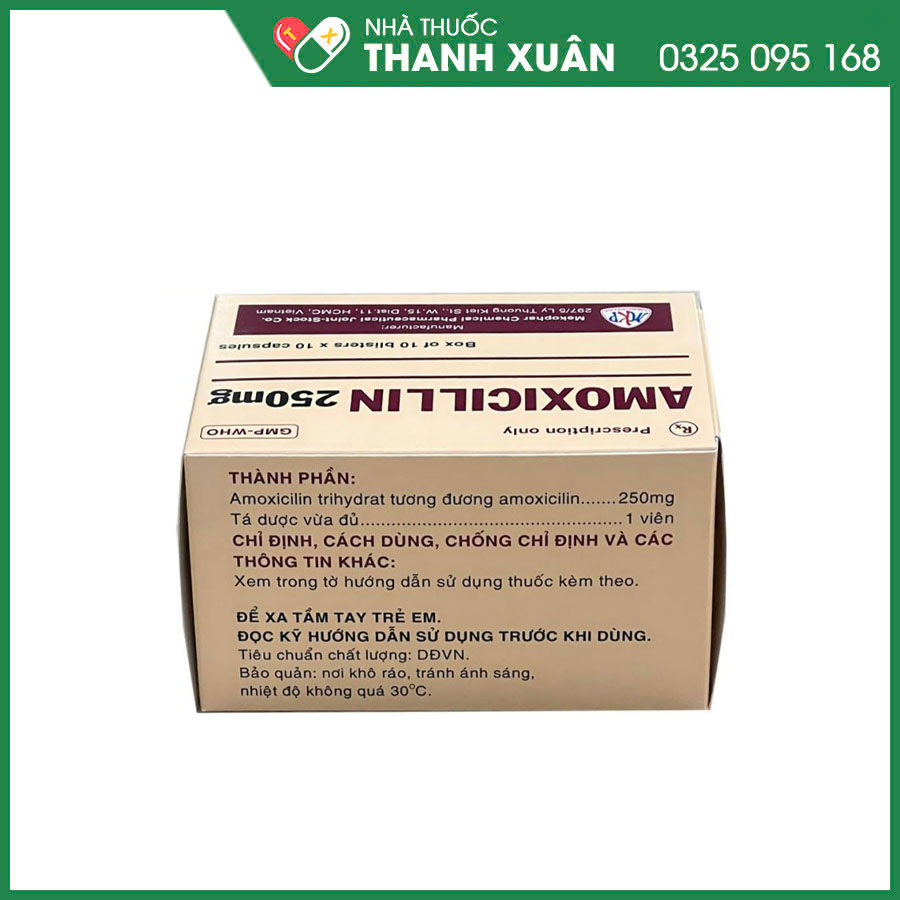 Amoxicillin 250mg Mekophar thuốc kháng sinh điều trị nhiễm khuẩn hô hấp, đường mật, tiêu hoá, tiết niệu - sinh dục và nhiễm khuẩn da